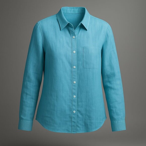 UNTUCKit Blush-Aqua Button-Up Shirt Women Size 12 Aqua Blue Linen LS Regular Fit - Picture 1 of 15